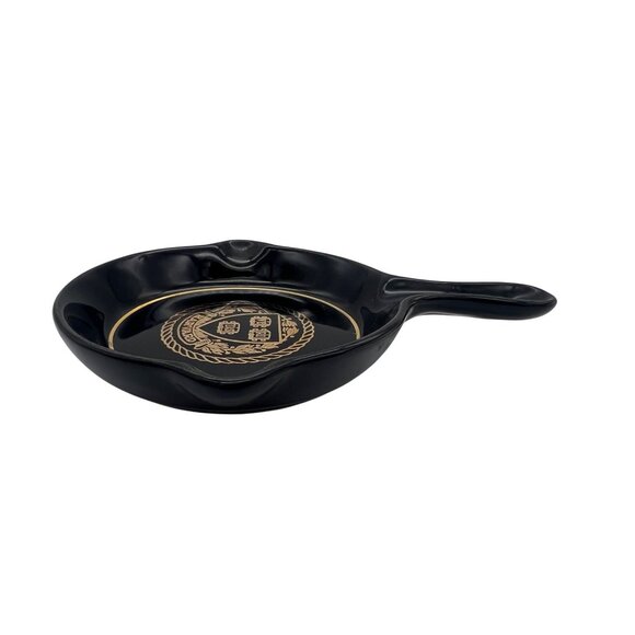 Vintage W.C. Bunting Co Harvard Veritas Black & Gold Ceramic Ashtray 4.5" × 6" - Picture 4 of 5